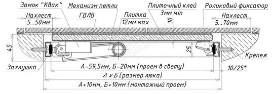 Люк под плитку Нажимной Стил Люк под плитку Нажимной Стил