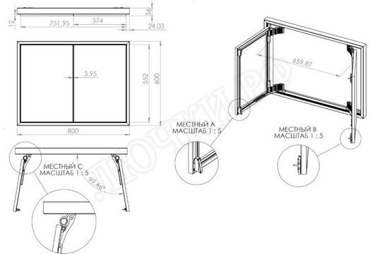 Люк под плитку Секрет 3.0, 2 створки 1050*700 Люк под плитку Секрет 3.0, 2 створки 1050*700